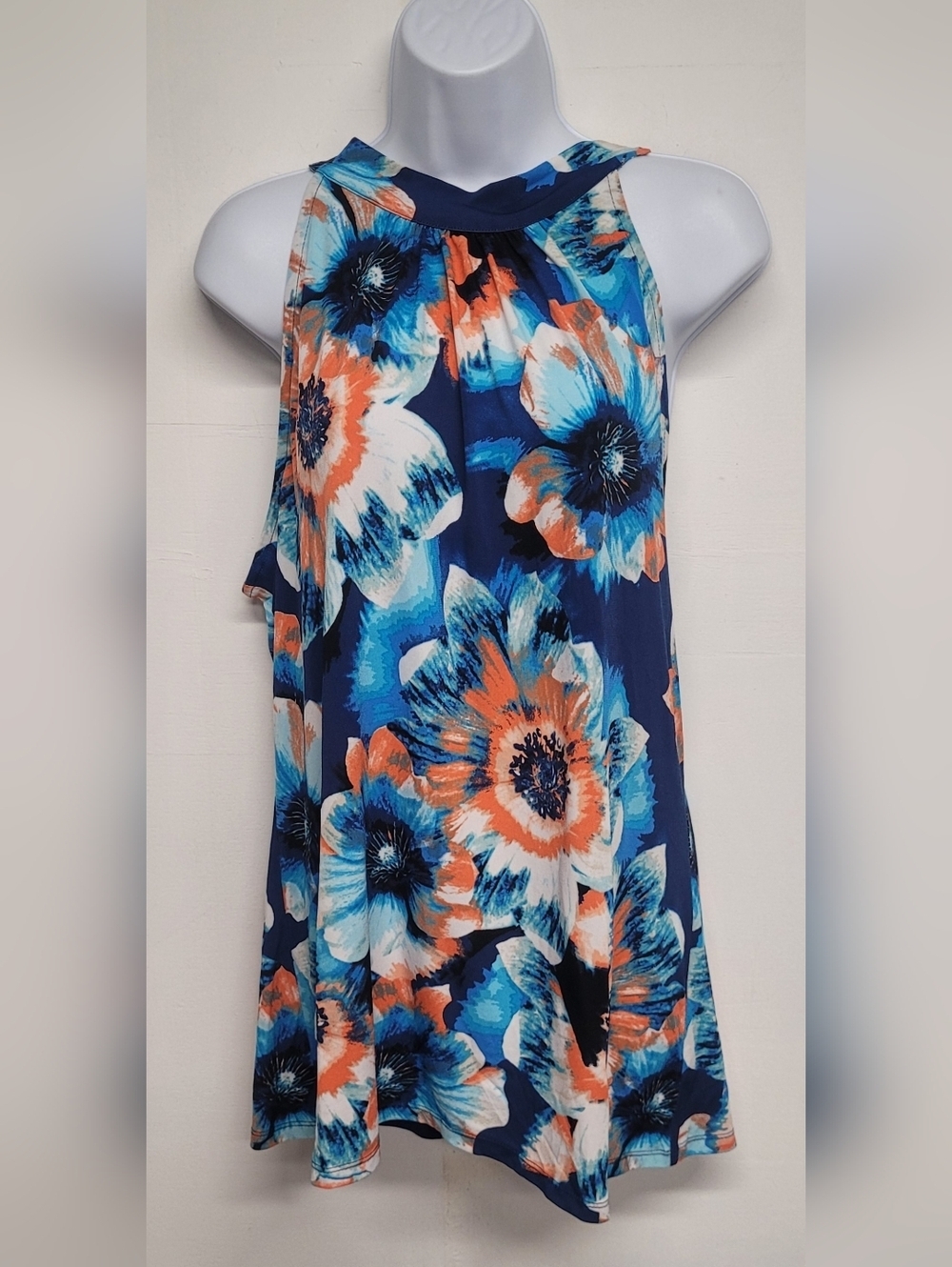 Style & Co XL Slinky Stretch Knit Top Shoulder Tie Colorful Summer Flowy